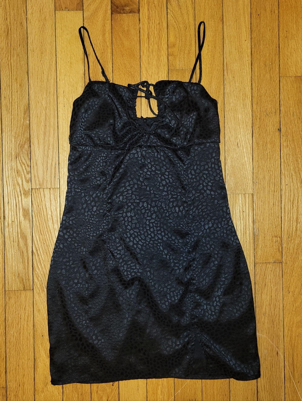 Lucy in the sky Black Leopard Front Tie Slip Mini Dress Womens Small